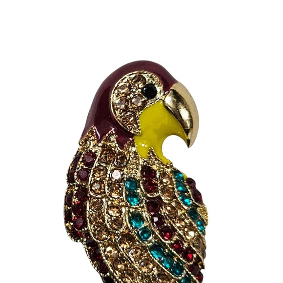 Vintage Colorful Parrot Bird Brooch Pin Rhinestone & Enamel Costume Jewelry - Picture 2 of 4